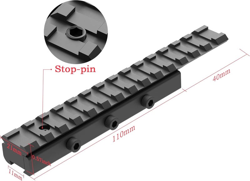 FSI 3/8" 11mm to 7/8" 20mm Dovetail to Picatinny Rail Adapter, Low Profile 11mm to 20mm Picatinny Riser Mount - Image 2